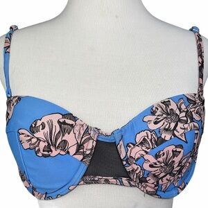MINKPINK Swim Strapless Blue Floral Bikini Top L
